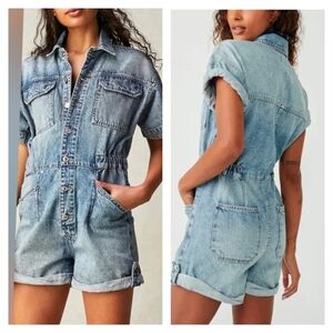 NWT Large Free People Marci Denim Short Sleeve Romper